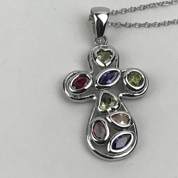 Sterling Silver Heart Religious Cross Necklace - Picture 5 of 8